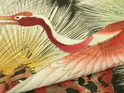 平和屋本店●極上 アンティーク 大正ロマン 振袖 刺繍 飛鶴松文 暈し染め 金糸 逸品 DZAA4720kh5