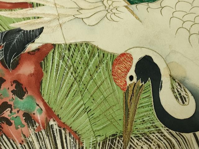平和屋本店●極上 アンティーク 大正ロマン 振袖 刺繍 飛鶴松文 暈し染め 金糸 逸品 DZAA4720kh5