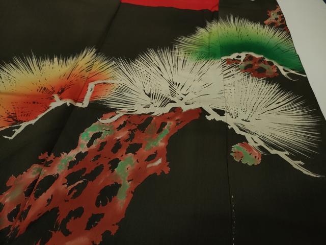 平和屋本店●極上 アンティーク 大正ロマン 振袖 刺繍 飛鶴松文 暈し染め 金糸 逸品 DZAA4720kh5