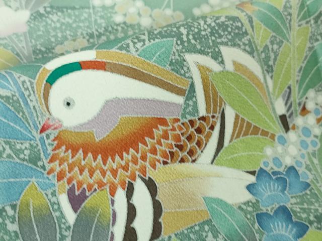 平和屋着物○極上 手描友禅 奥田秀水 訪問着 鴛鴦花文 たたき