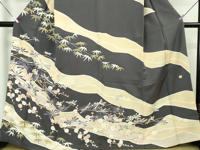 平和屋本店■極上　京友禅作家　山科春宣　訪問着　松竹梅　褐色地　逸品　未使用　DZAA4731kh5 平和屋本店○極上 京友禅作家 山科春宣 訪問着 松竹梅 褐色地