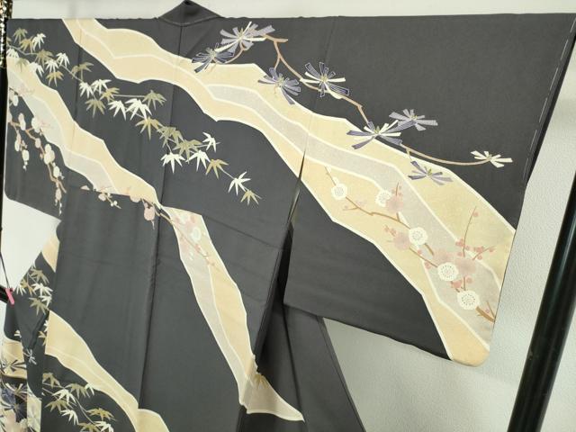 平和屋本店○極上 京友禅作家 山科春宣 訪問着 松竹梅 褐色地