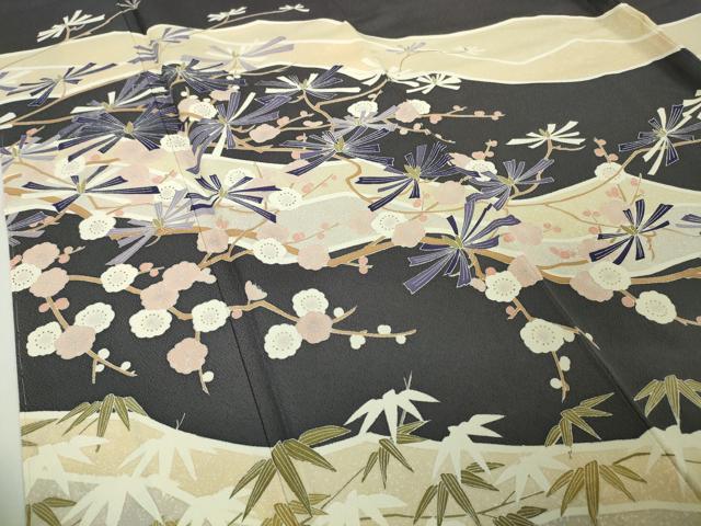 平和屋本店○極上 京友禅作家 山科春宣 訪問着 松竹梅 褐色地