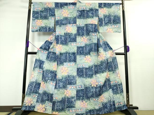 平和屋本店■極上　夏物　浴衣　有松鳴海絞り　流水花文　暈し染め　綿　逸品　DZAA4732kh5