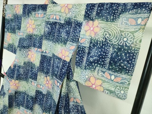 平和屋本店■極上　夏物　浴衣　有松鳴海絞り　流水花文　暈し染め　綿　逸品　DZAA4732kh5