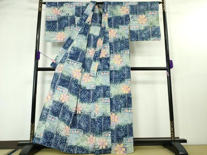 平和屋本店■極上　夏物　浴衣　有松鳴海絞り　流水花文　暈し染め　綿　逸品　DZAA4732kh5