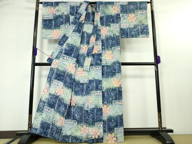 平和屋本店■極上　夏物　浴衣　有松鳴海絞り　流水花文　暈し染め　綿　逸品　DZAA4732kh5