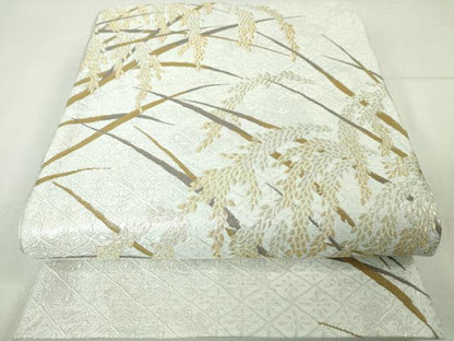 平和屋本店■極上　本加賀友禅作家 木村雨山画 染色工芸作家 吉田芳彩 六通柄袋帯 朝霧香稲穂 金銀糸 共箱付き 逸品　未使用　DZAA4749kh5