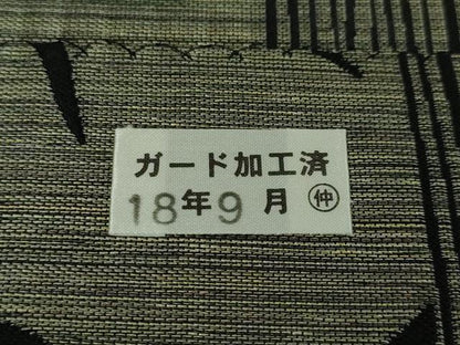 平和屋本店●極上 本場筑前博多織 草木染 手織工房 染匠：小森久 八寸名古屋帯 鹿 黒地 共箱付き 逸品 DZAA4763kh5