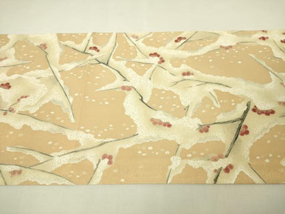平和屋本店●極上 東京友禅 熊谷好博子 太鼓柄袋帯 刺繍 鳩 雪持ち梅 雄黄色地 金糸 逸品 DZAA4767kh5