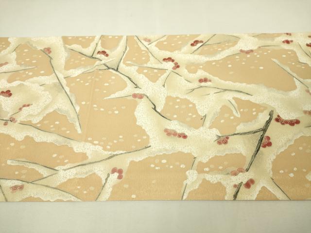 平和屋本店●極上 東京友禅 熊谷好博子 太鼓柄袋帯 刺繍 鳩 雪持ち梅 雄黄色地 金糸 逸品 DZAA4767kh5
