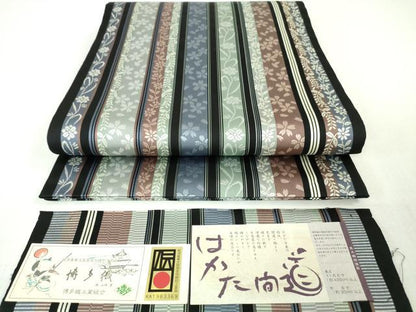 平和屋本店●極上 博多織人 黒木織物 本場筑前博多帯 両面 全通柄袋帯 はかた間道 黒地 証紙付き 逸品 未使用 DZAA4777kh5