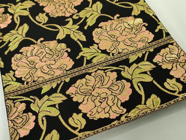 平和屋本店●極上 龍村美術織物 六通柄 本袋帯 福寿花王文 黒地 金糸 逸品 DZAA4782kh5