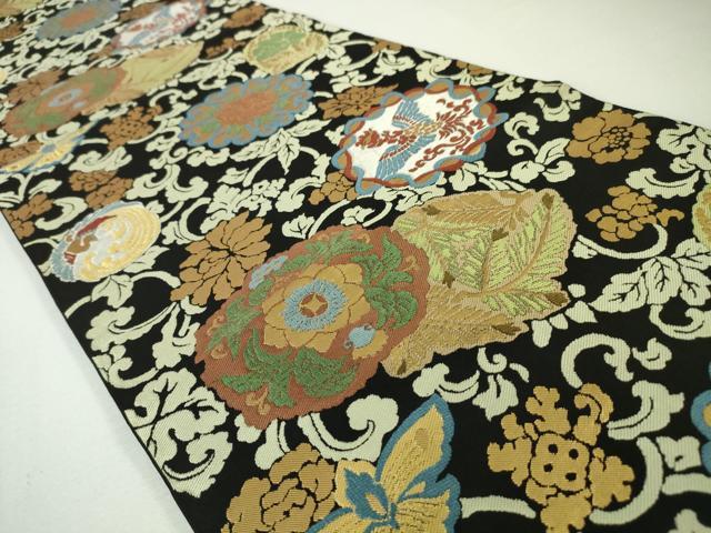 平和屋本店●極上 西陣 川島織物 六通柄 本袋帯 鳳凰花唐草文 黒地 金糸 逸品 DZAA4795kh5