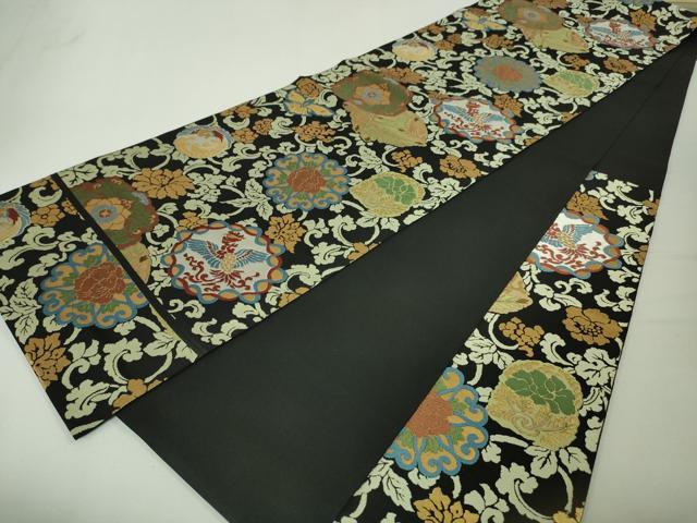 平和屋本店●極上 西陣 川島織物 六通柄 本袋帯 鳳凰花唐草文 黒地 金糸 逸品 DZAA4795kh5