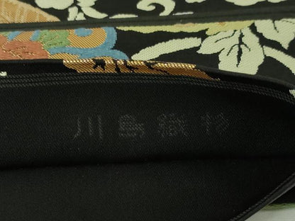 平和屋本店●極上 西陣 川島織物 六通柄 本袋帯 鳳凰花唐草文 黒地 金糸 逸品 DZAA4795kh5