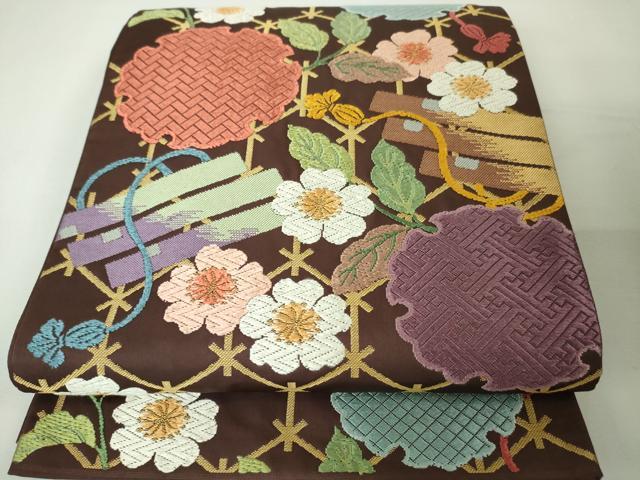平和屋本店●極上 人形作家・ホリヒロシ 六通柄袋帯 唐織 雪輪 草花 逸品 DZAA4814kh5