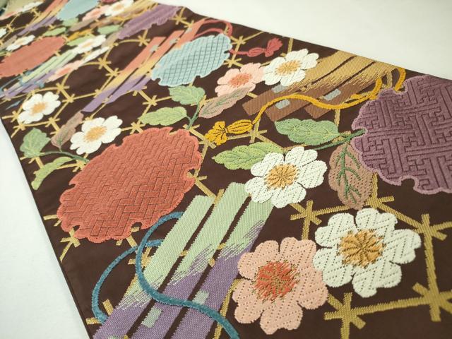 平和屋本店●極上 人形作家・ホリヒロシ 六通柄袋帯 唐織 雪輪 草花 逸品 DZAA4814kh5