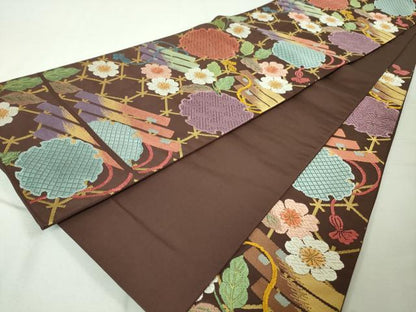 平和屋本店●極上 人形作家・ホリヒロシ 六通柄袋帯 唐織 雪輪 草花 逸品 DZAA4814kh5