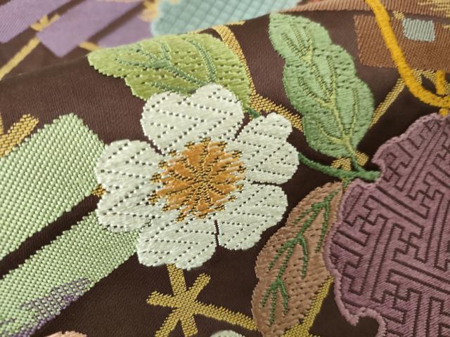 平和屋本店●極上 人形作家・ホリヒロシ 六通柄袋帯 唐織 雪輪 草花 逸品 DZAA4814kh5
