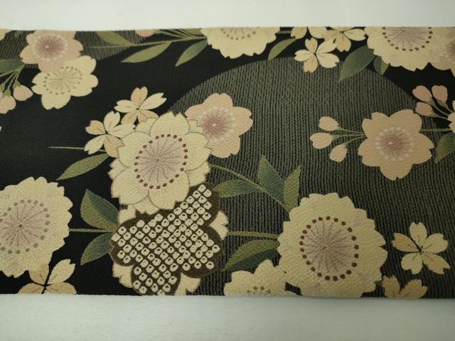 平和屋本店■極上　九寸名古屋帯　枝垂れ桜　紫黒色地　鬼しぼ縮緬　逸品　DZAA4818kh5