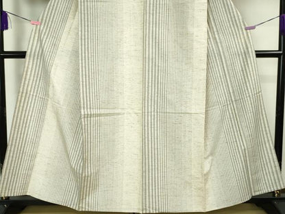 平和屋本店▽極上 ぜんまい紬 単衣 縞 逸品 未使用 DZAA4851kh5