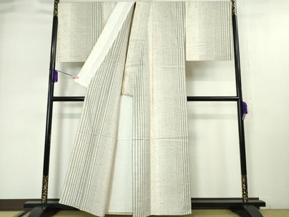 平和屋本店▽極上 ぜんまい紬 単衣 縞 逸品 未使用 DZAA4851kh5
