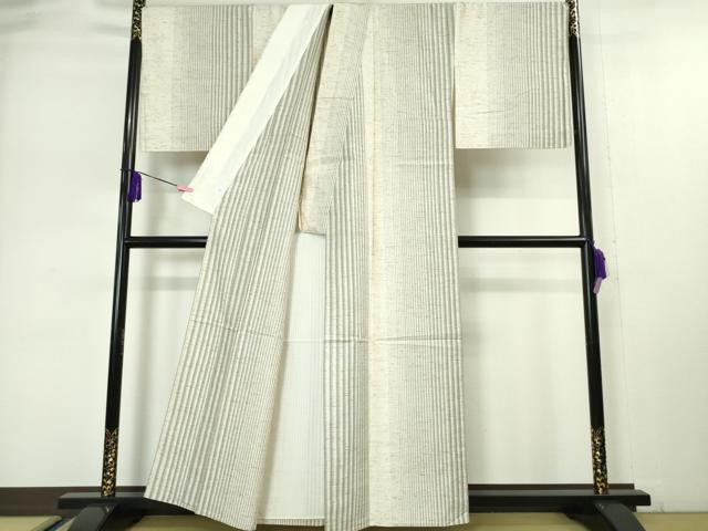 平和屋本店▽極上 ぜんまい紬 単衣 縞 逸品 未使用 DZAA4851kh5