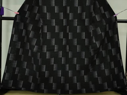 平和屋本店▽極上 綿紬 単衣 斜線文 綿 黒地 逸品 DZAA4859kh5
