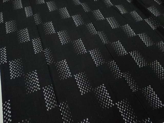 平和屋本店▽極上 綿紬 単衣 斜線文 綿 黒地 逸品 DZAA4859kh5