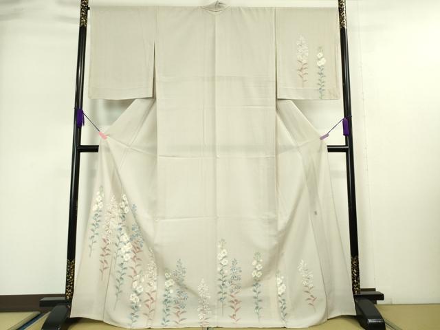 平和屋本店＊極上 夏物 本加賀友禅作家 沢飯芳雄 訪問着 絽縮緬 枝花文 灰白色地 逸品 未使用 DZAA4867kh6