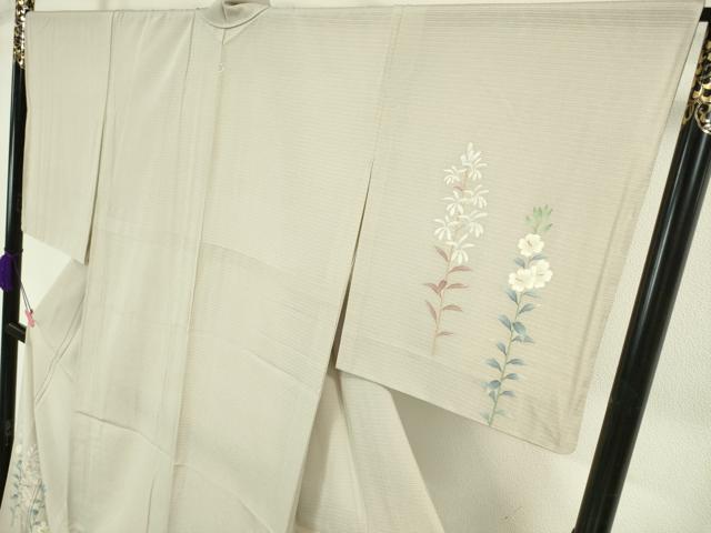 平和屋本店＊極上 夏物 本加賀友禅作家 沢飯芳雄 訪問着 絽縮緬 枝花文 灰白色地 逸品 未使用 DZAA4867kh6