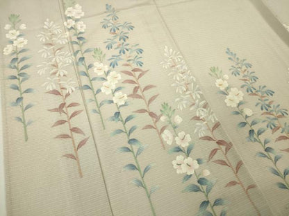 平和屋本店＊極上 夏物 本加賀友禅作家 沢飯芳雄 訪問着 絽縮緬 枝花文 灰白色地 逸品 未使用 DZAA4867kh6