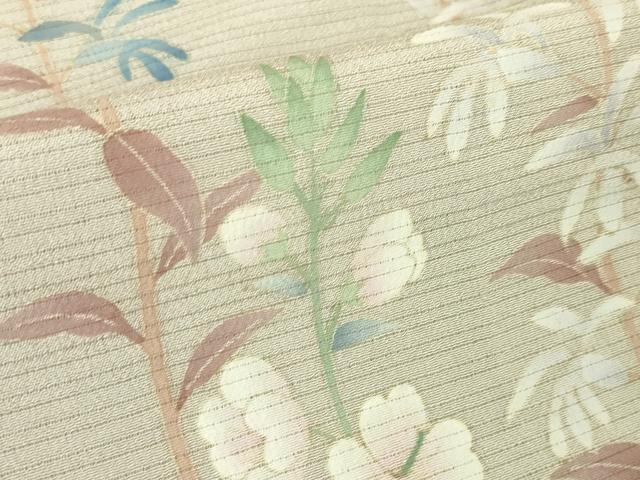 平和屋本店＊極上 夏物 本加賀友禅作家 沢飯芳雄 訪問着 絽縮緬 枝花文 灰白色地 逸品 未使用 DZAA4867kh6