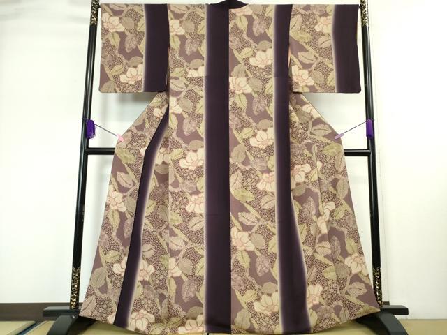 平和屋本店●希少 摺型友禅 京都 多ち花 小紋 椿 暈し染め 鬼しぼ縮緬 逸品 DZAA4875kh5
