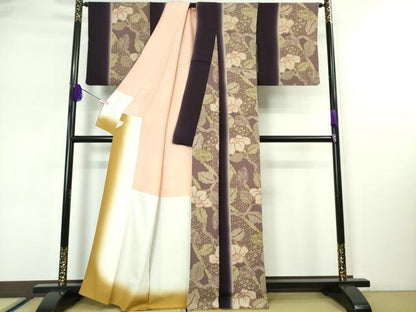 平和屋本店●希少 摺型友禅 京都 多ち花 小紋 椿 暈し染め 鬼しぼ縮緬 逸品 DZAA4875kh5