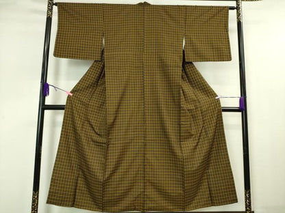 平和屋本店■極上　本場黄八丈　黒八丈　まるまなこ　紬　格子　黒地　逸品　DZAA4886kh5