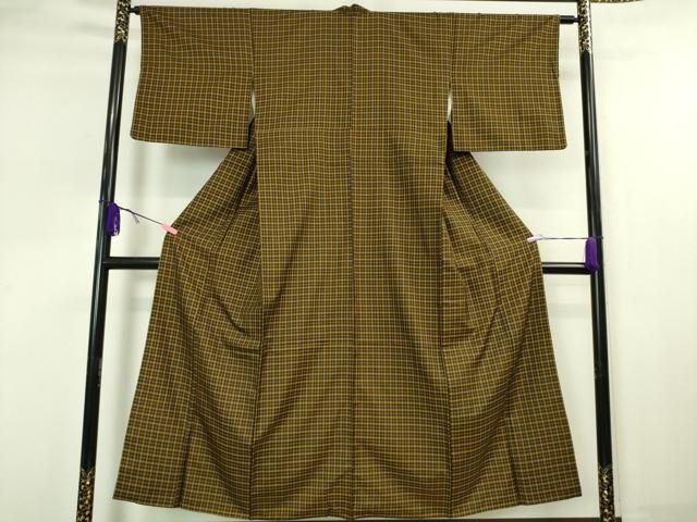 平和屋本店■極上　本場黄八丈　黒八丈　まるまなこ　紬　格子　黒地　逸品　DZAA4886kh5