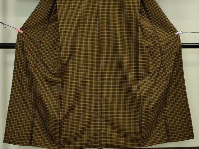 平和屋本店■極上　本場黄八丈　黒八丈　まるまなこ　紬　格子　黒地　逸品　DZAA4886kh5