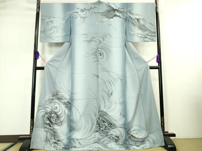 平和屋本店●極上 訪問着 手描き 龍 暈し染め 銀彩 ロング丈 逸品 未使用 DZAA4888kh5