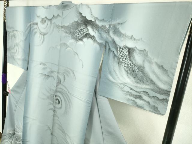 平和屋本店●極上 訪問着 手描き 龍 暈し染め 銀彩 ロング丈 逸品 未使用 DZAA4888kh5