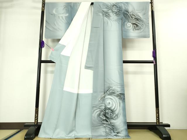 平和屋本店●極上 訪問着 手描き 龍 暈し染め 銀彩 ロング丈 逸品 未使用 DZAA4888kh5
