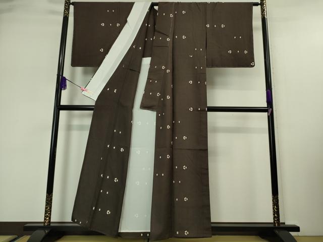 平和屋本店■極上　紬　単衣　絞り　花並べ　黒紅色地　やまと金ラベル　逸品　未使用　DZAA4898kh5