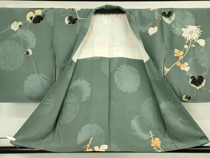 平和屋本店■極上　アンティーク　大正ロマン　羽織　手刺繍　乱菊　南天蔦の葉　藍鼠色地　逸品　DZAA4901kh5