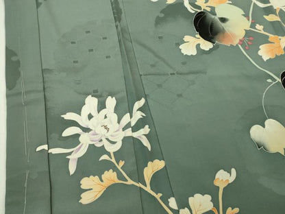 平和屋本店■極上　アンティーク　大正ロマン　羽織　手刺繍　乱菊　南天蔦の葉　藍鼠色地　逸品　DZAA4901kh5