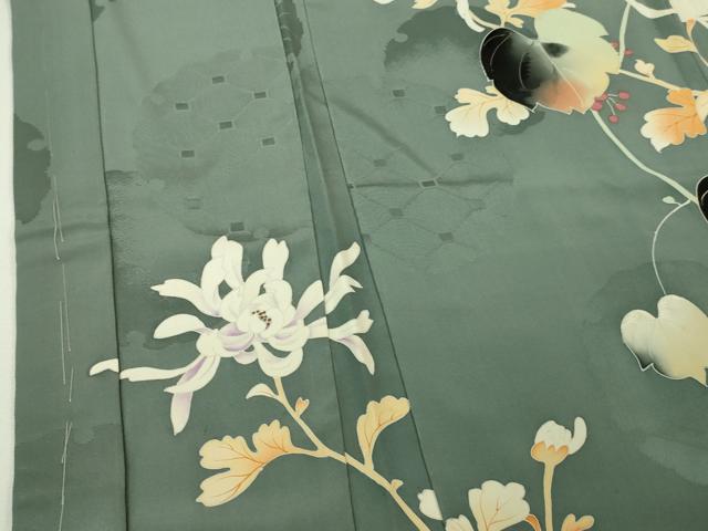 平和屋本店■極上　アンティーク　大正ロマン　羽織　手刺繍　乱菊　南天蔦の葉　藍鼠色地　逸品　DZAA4901kh5