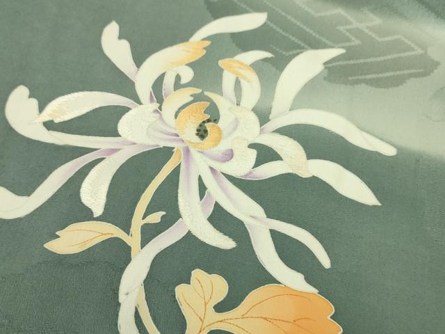 平和屋本店■極上　アンティーク　大正ロマン　羽織　手刺繍　乱菊　南天蔦の葉　藍鼠色地　逸品　DZAA4901kh5