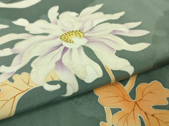平和屋本店■極上　アンティーク　大正ロマン　羽織　手刺繍　乱菊　南天蔦の葉　藍鼠色地　逸品　DZAA4901kh5
