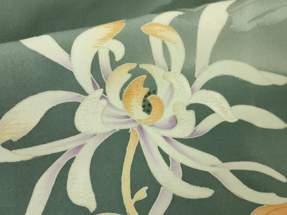 平和屋本店■極上　アンティーク　大正ロマン　羽織　手刺繍　乱菊　南天蔦の葉　藍鼠色地　逸品　DZAA4901kh5