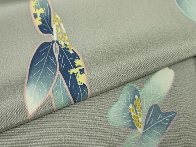 平和屋本店■極上　本加賀友禅作家　由水煌人　訪問着　単衣　藍　枝葉　素鼠色地　逸品　DZAA4913kh5